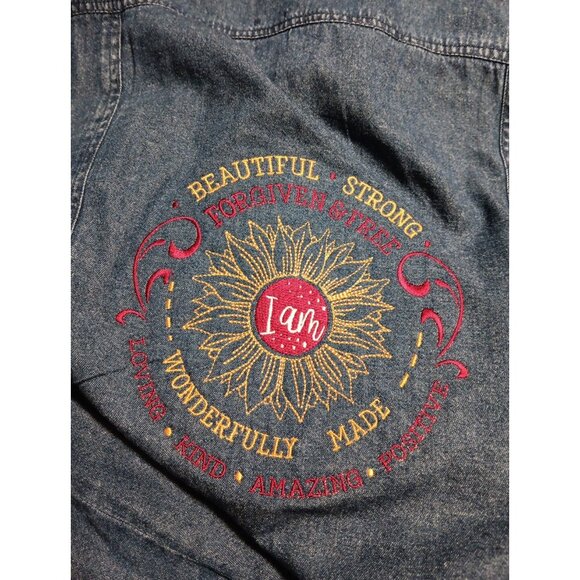 Skyline Collection Women L Denim Embroidered Vest Cotton I Am Beautiful Strong - Picture 4 of 7